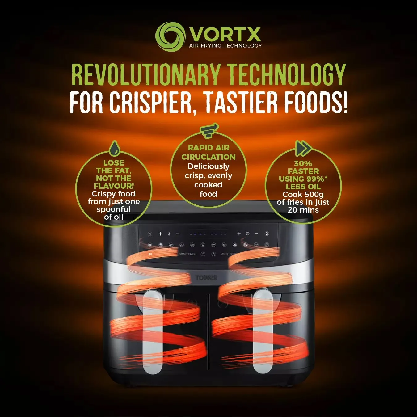 Tower Vortx 9 Litre Dual Basket Air Fryer - T17088