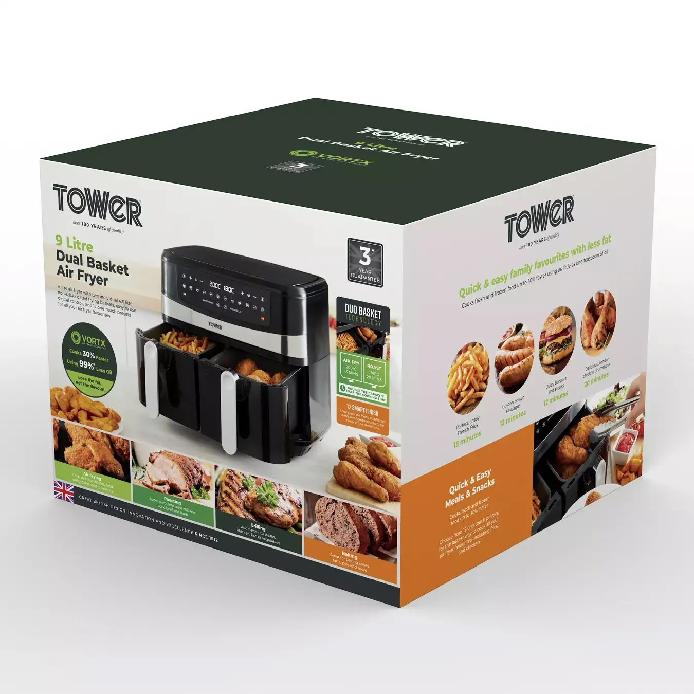 Tower Vortx 9 Litre Dual Basket Air Fryer - T17088