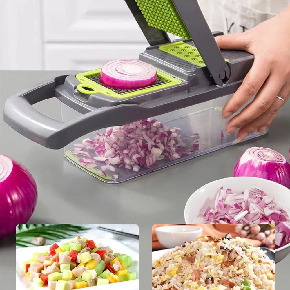 Vegetable Chopper 16 in 1 with Slicing Container 8 Blades Sink