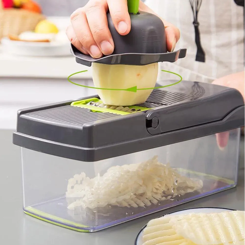 Vegetable Chopper 16 in 1 with Slicing Container 8 Blades Sink